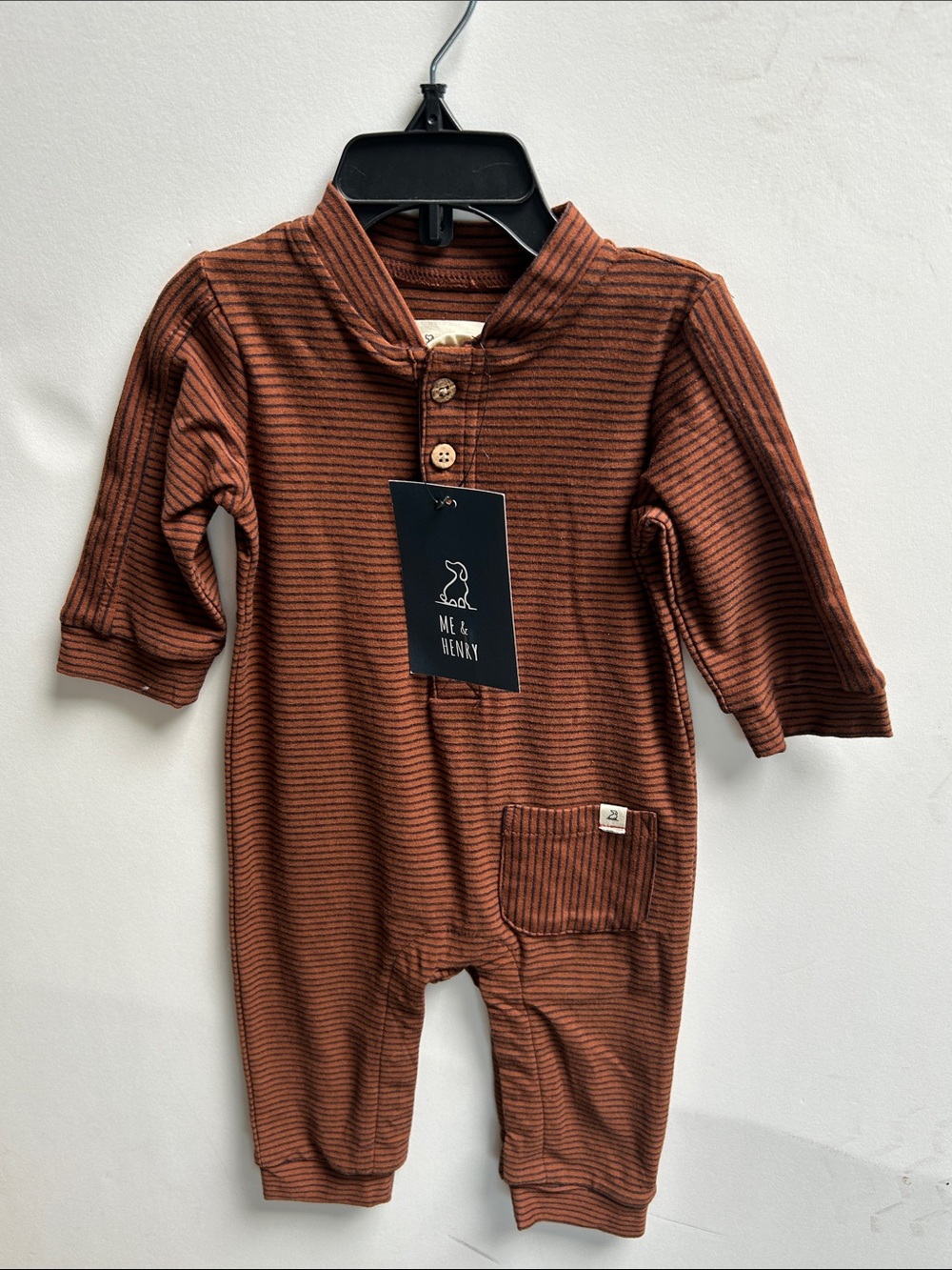 Me & Henry Baby Ribbed Brown/ Black Stripe One-Piece Cotton Romper NWT 0-3 & 3-6